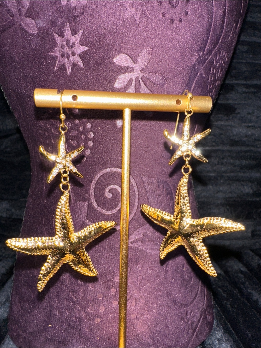 Kenneth Jay Lane Gold Starfish Dangle Earrings